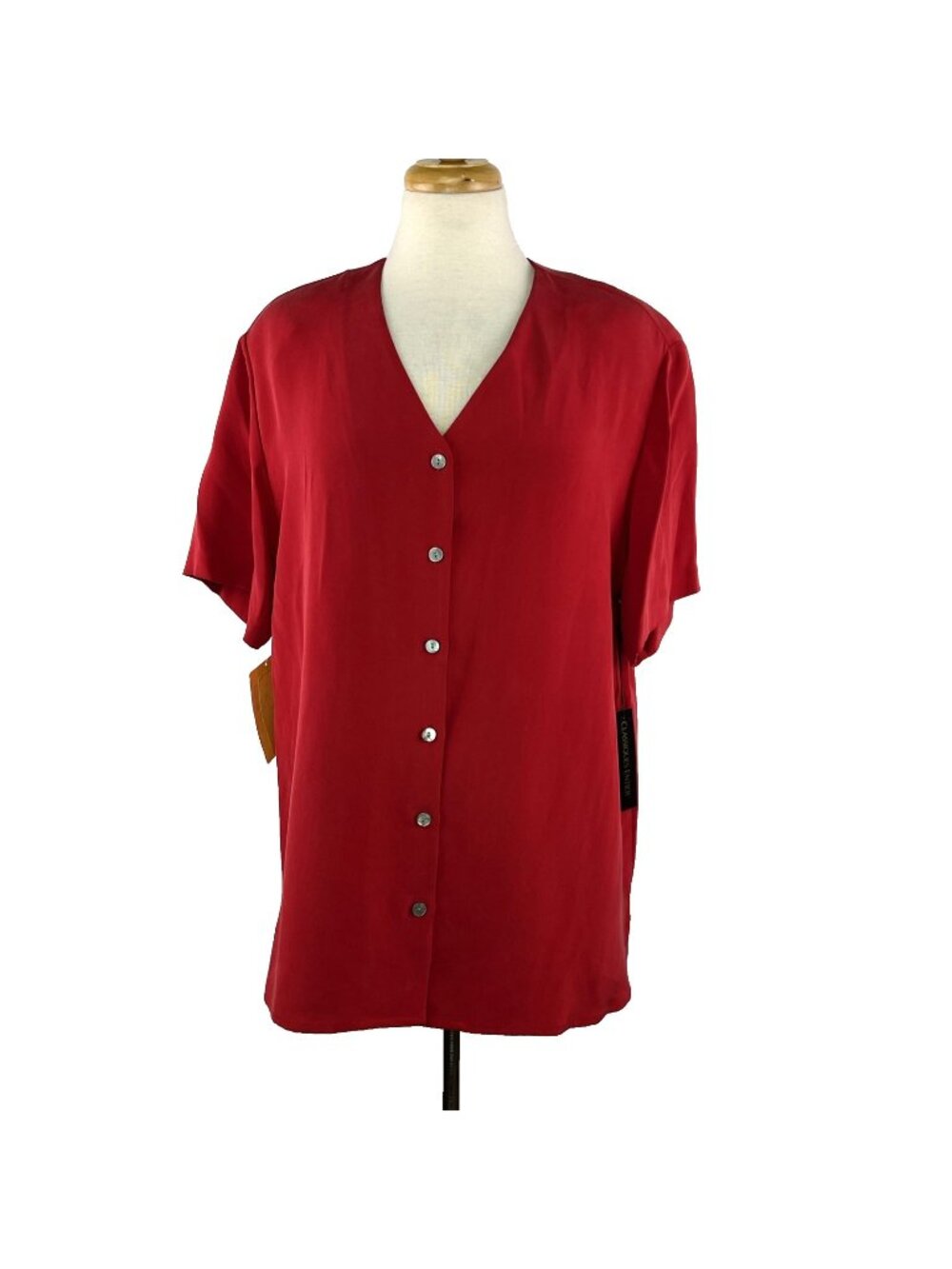 Classiques Entier Red Size XL 100% Silk Button Front Blouse Short Sleeves